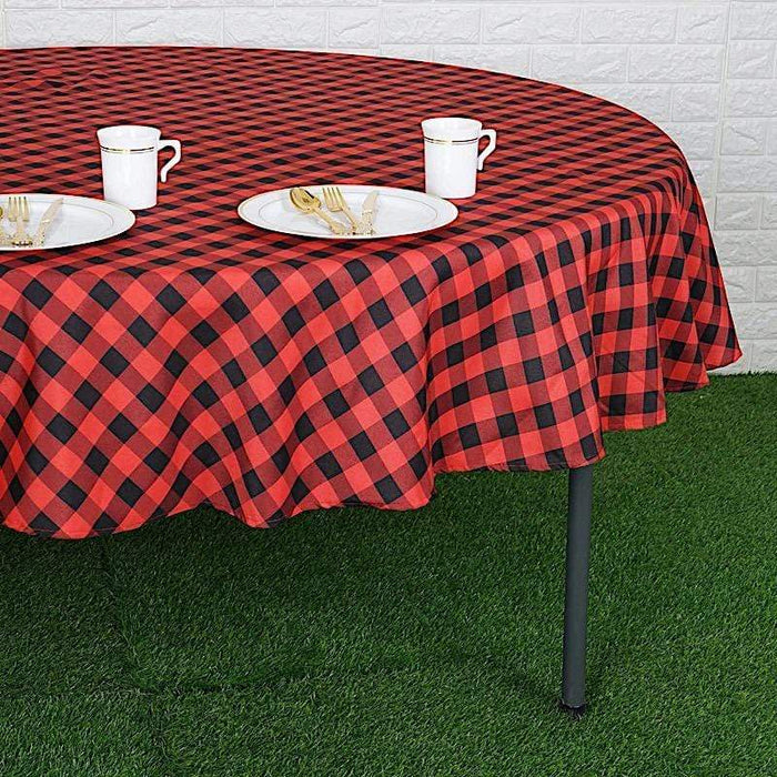 70 inch Black and Red Round Gingham Checkered Polyester Tablecloth TAB_CHK70_BLKRED