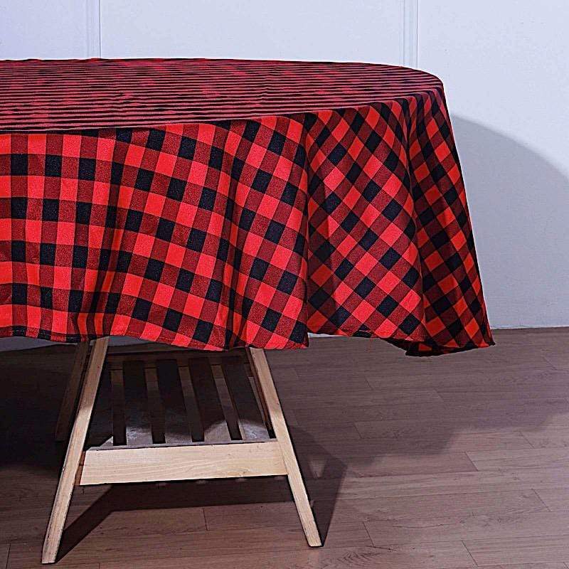 70 inch Black and Red Round Gingham Checkered Polyester Tablecloth TAB_CHK70_BLKRED