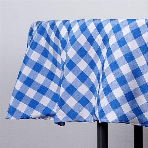 70" Checkered Gingham Polyester Round Tablecloth - Blue and White TAB_CHK70_BLUE
