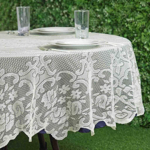 70" Floral Lace Round Tablecloth Wedding Party Table Linens TAB_LACE01_R70_IVR