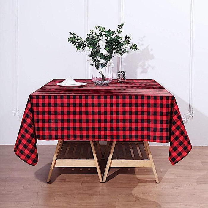 70" x 70" Checkered Gingham Polyester Tablecloth - Black and Red TAB_CHK7070_BLKRED