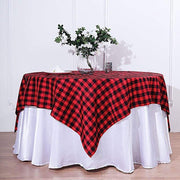 70" x 70" Checkered Gingham Polyester Tablecloth - Black and Red TAB_CHK7070_BLKRED