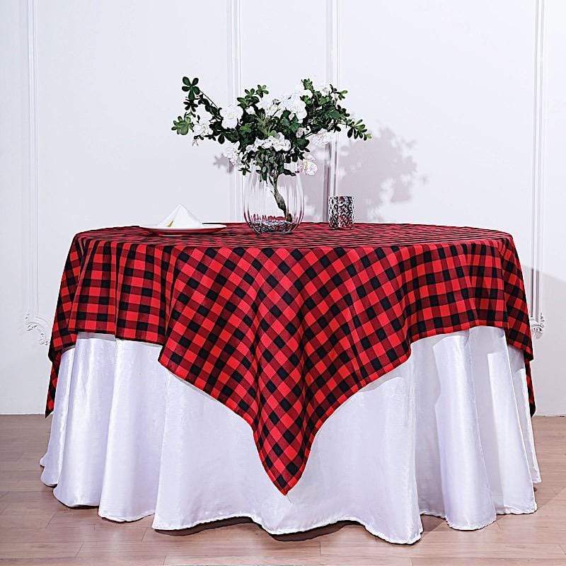 70" x 70" Checkered Gingham Polyester Tablecloth - Black and Red TAB_CHK7070_BLKRED