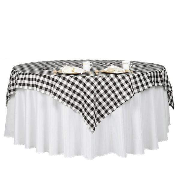 70" x 70" Checkered Gingham Polyester Tablecloth - Black and White TAB_CHK7070_BLK