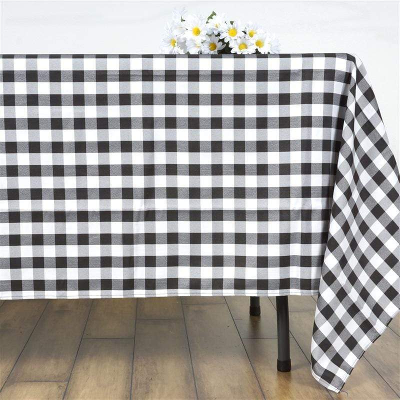 70" x 70" Checkered Gingham Polyester Tablecloth - Black and White TAB_CHK7070_BLK