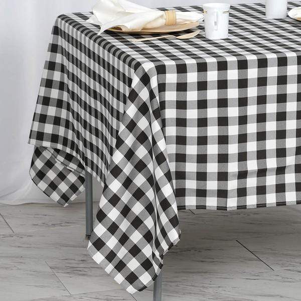70" x 70" Checkered Gingham Polyester Tablecloth - Black and White TAB_CHK7070_BLK