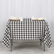 70" x 70" Checkered Gingham Polyester Tablecloth - Black and White TAB_CHK7070_BLK