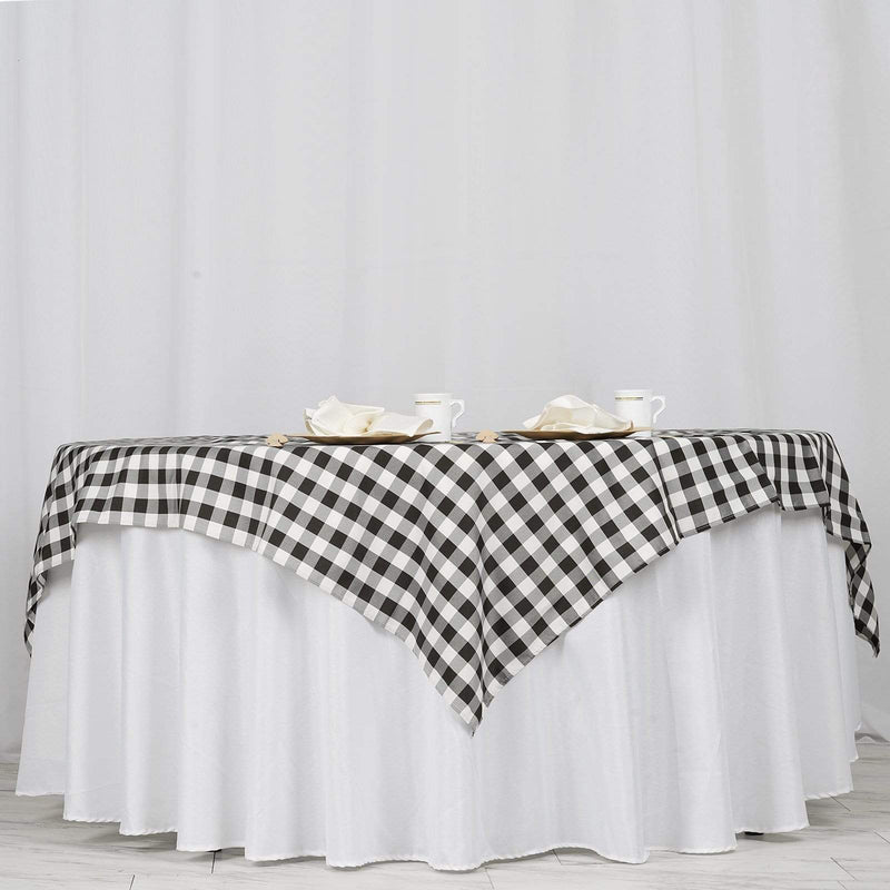 70" x 70" Checkered Gingham Polyester Tablecloth - Black and White TAB_CHK7070_BLK