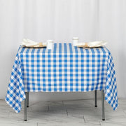 70" x 70" Checkered Gingham Polyester Tablecloth - Blue and White TAB_CHK7070_BLUE