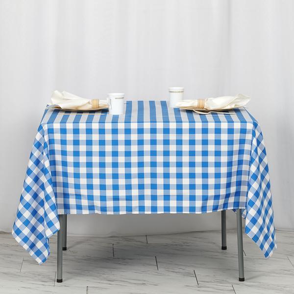 70" x 70" Checkered Gingham Polyester Tablecloth - Blue and White TAB_CHK7070_BLUE