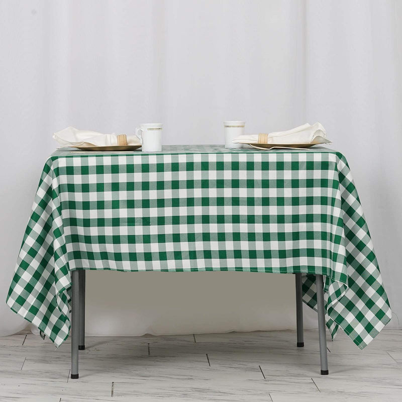 70" x 70" Checkered Gingham Polyester Tablecloth - Green and White TAB_CHK7070_GRN