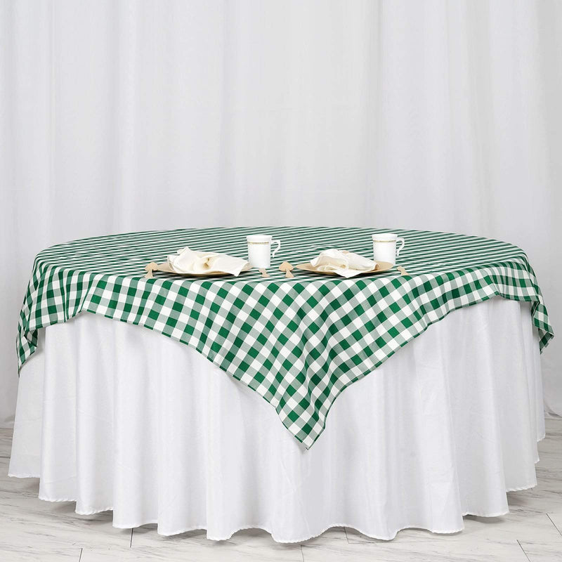 70" x 70" Checkered Gingham Polyester Tablecloth - Green and White TAB_CHK7070_GRN