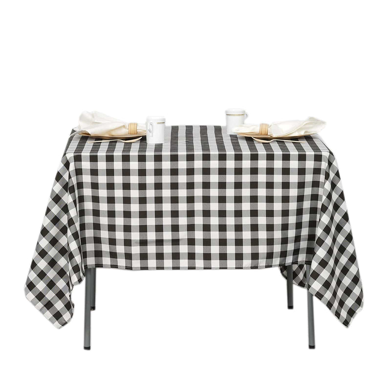 70" x 70" Checkered Gingham Polyester Tablecloth - Black and White TAB_CHK7070_BLK