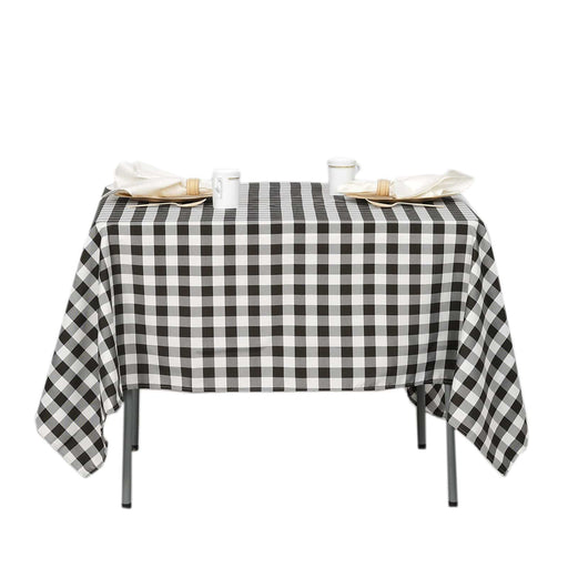 70" x 70" Checkered Gingham Polyester Tablecloth - Black and White TAB_CHK7070_BLK