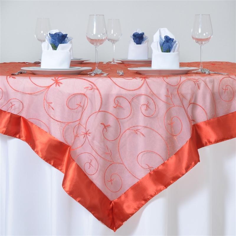 72 inch Satin Edge Embroidered Organza Table Overlay