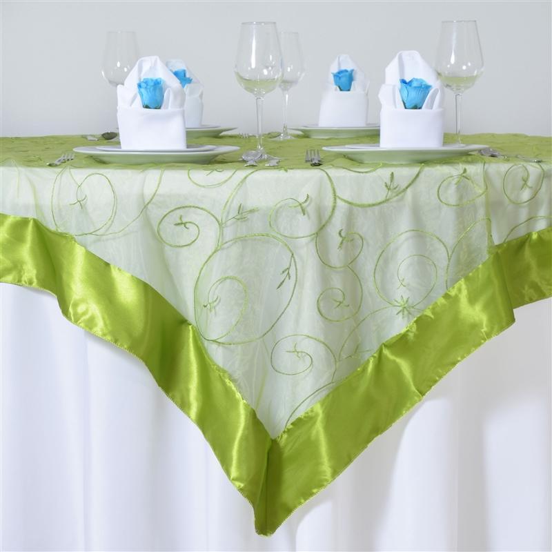 72 inch Satin Edge Embroidered Organza Table Overlay
