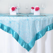 72 inch Satin Edge Embroidered Organza Table Overlay