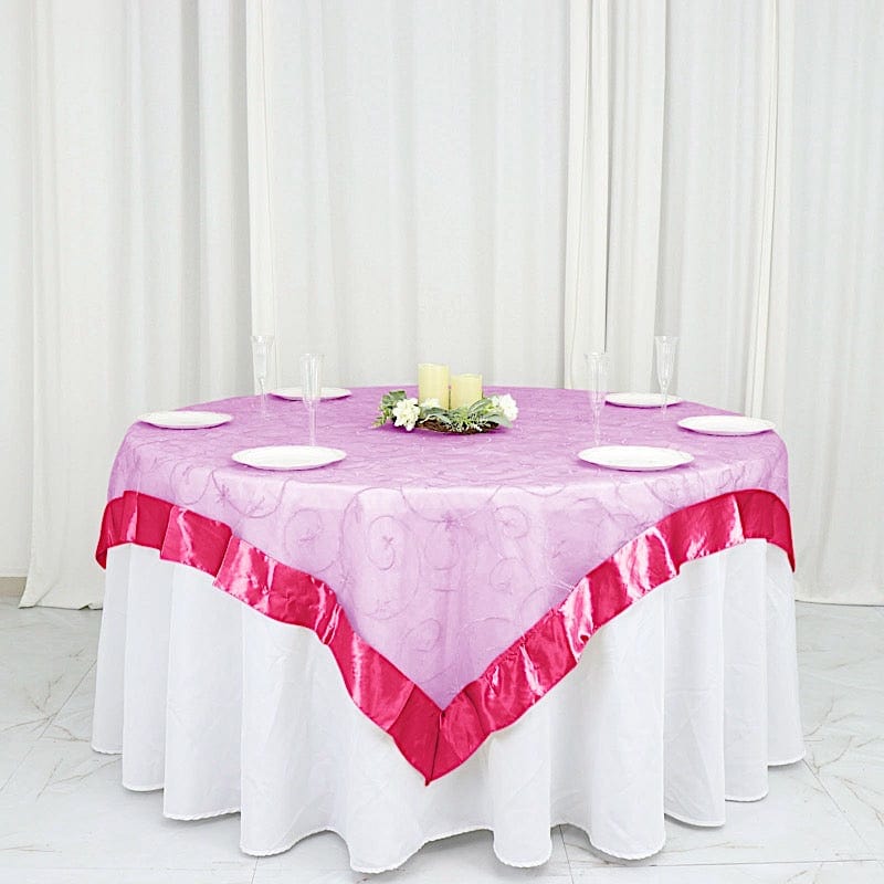 72 inch Satin Edge Embroidered Organza Table Overlay