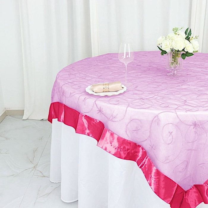 72 inch Satin Edge Embroidered Organza Table Overlay
