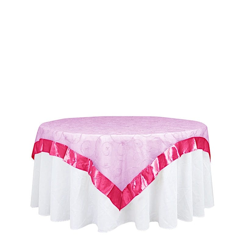 72 inch Satin Edge Embroidered Organza Table Overlay
