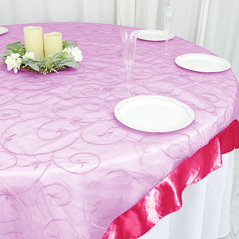 72 inch Satin Edge Embroidered Organza Table Overlay