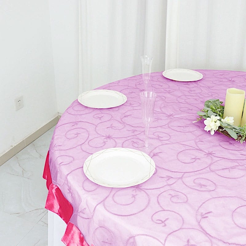 72 inch Satin Edge Embroidered Organza Table Overlay