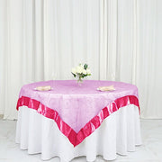 72 inch Satin Edge Embroidered Organza Table Overlay LAY72_EMB_FUSH