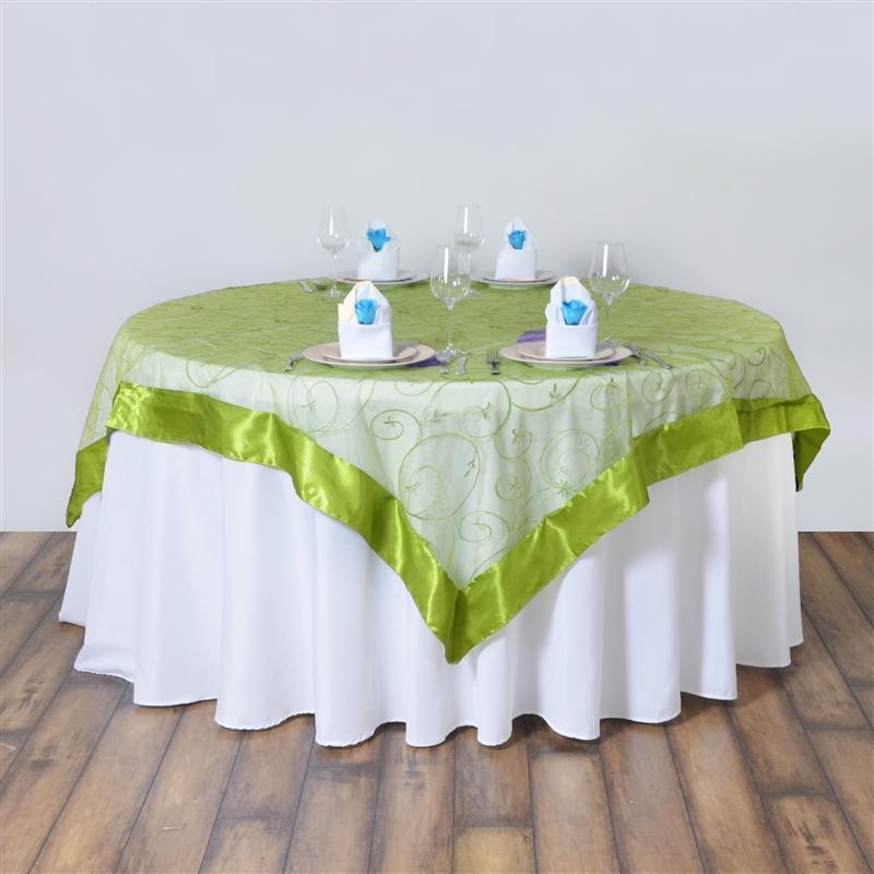 72 inch Satin Edge Embroidered Organza Table Overlay LAY72_EMB_ROY