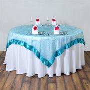72 inch Satin Edge Embroidered Organza Table Overlay LAY72_EMB_SILV