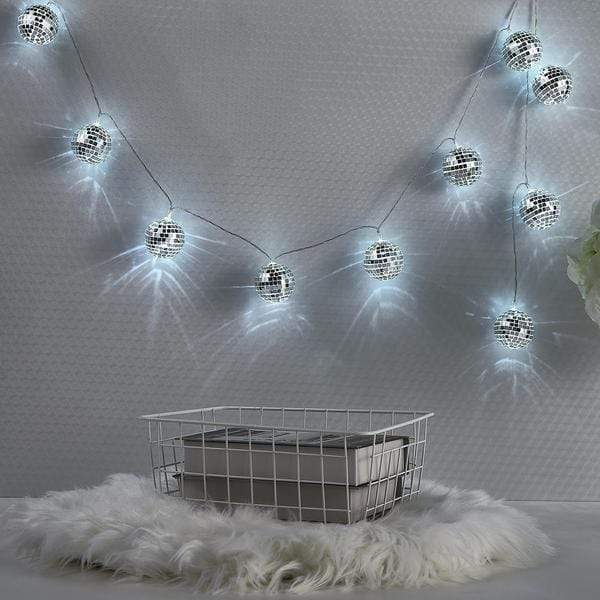 72" LED Disco Mirror Balls Battery Operated String Lights Garland - Cool White LEDSTR17_WHT_1