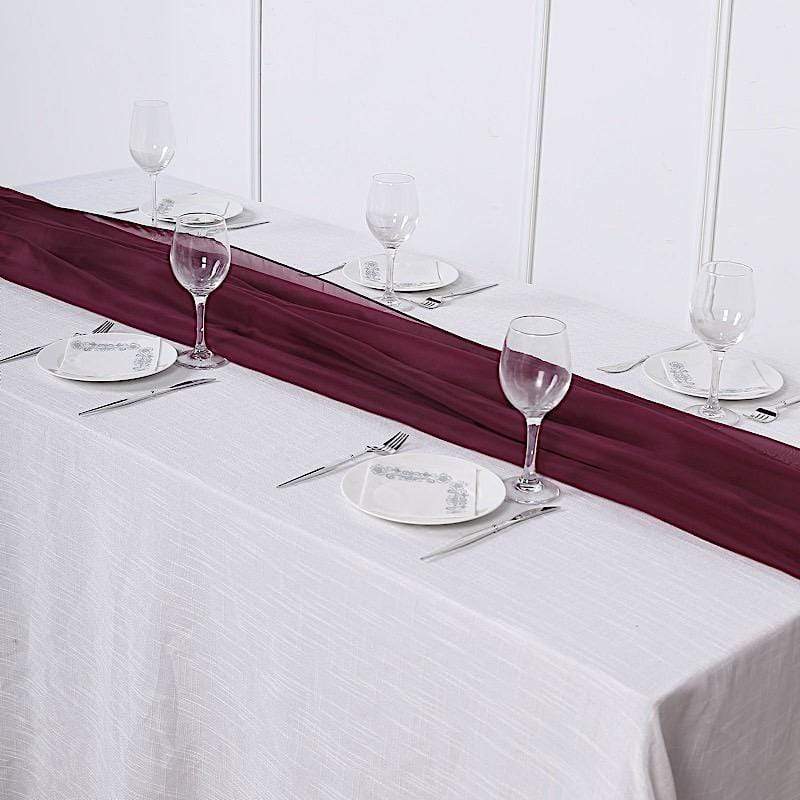72" Premium Chiffon Extra Long Table Top Runner - Burgundy SASH_24_BURG