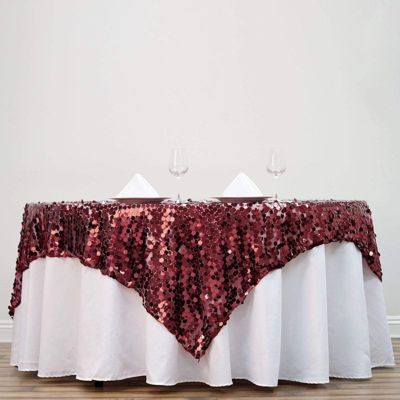 72" x 72" Big Payette Sequined Table Overlay LAY72_71_BURG