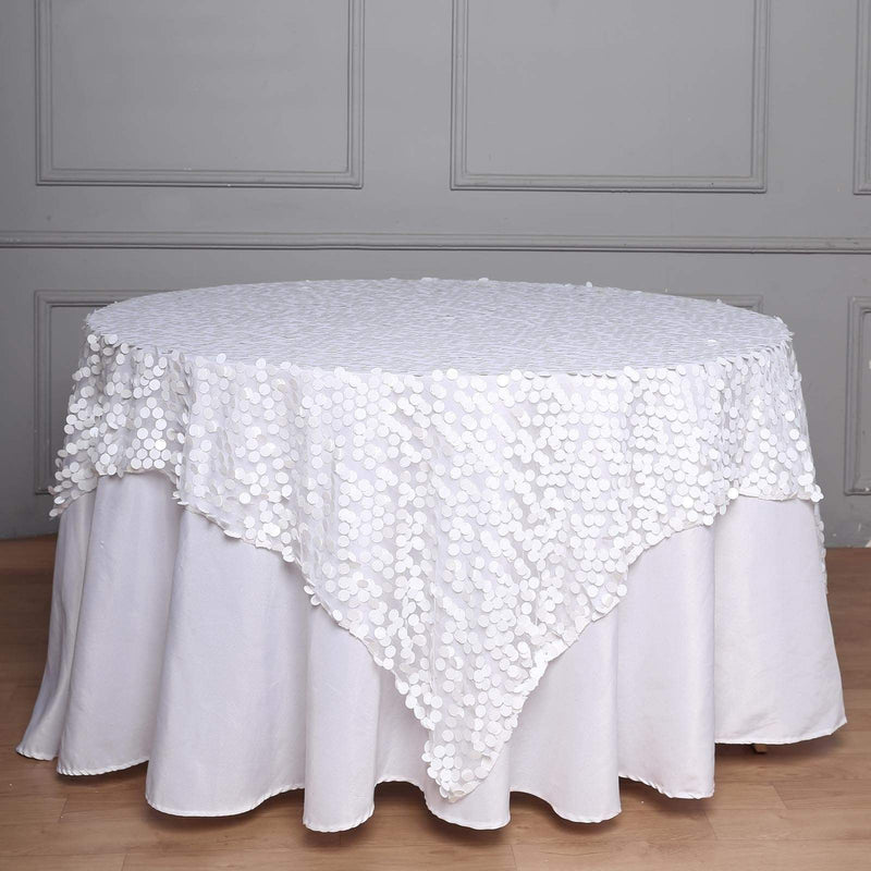 72" x 72" Big Payette Sequined Table Overlay LAY72_71_WHT