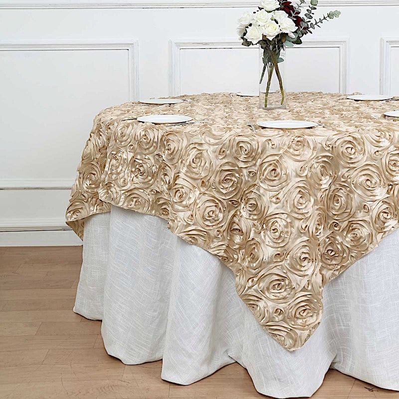 72" x 72" Satin Ribbon Roses Table Overlay