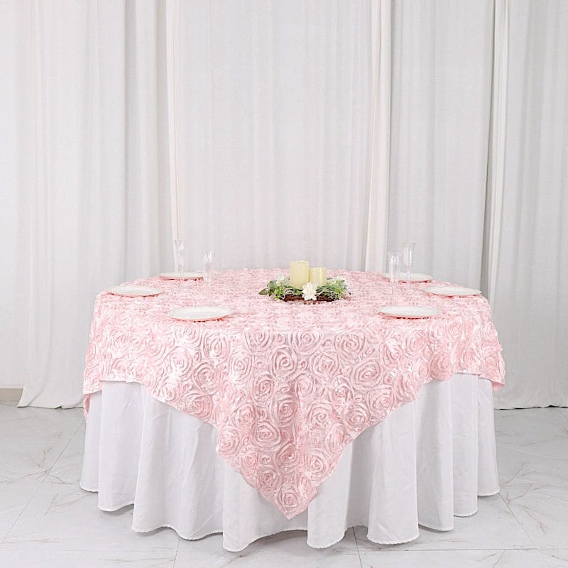 72" x 72" Satin Ribbon Roses Table Overlay LAY72_01_046