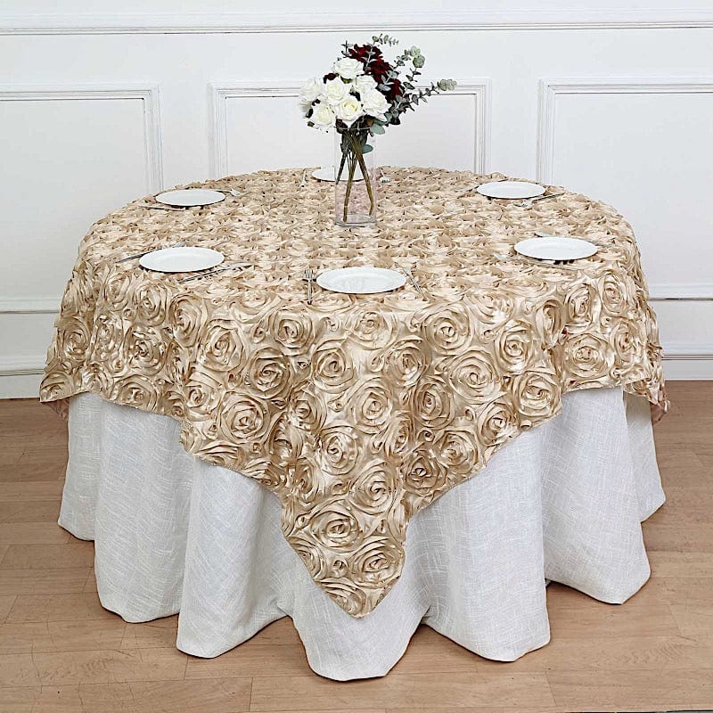 72" x 72" Satin Ribbon Roses Table Overlay LAY72_01_081