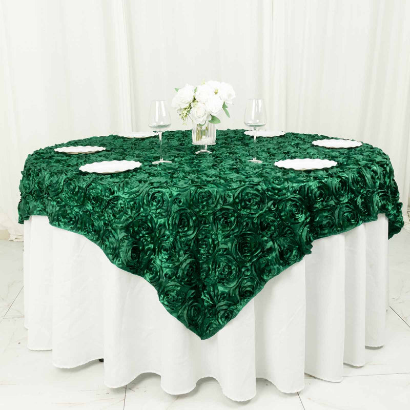 72" x 72" Satin Ribbon Roses Table Overlay LAY72_01_HUNT