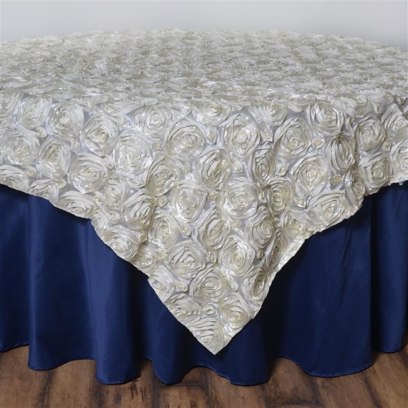 72" x 72" Satin Ribbon Roses Table Overlay LAY72_01_IVR
