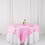 72" x 72" Satin Ribbon Roses Table Overlay LAY72_01_PINK