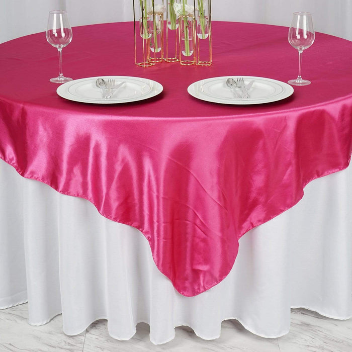 72" x 72" Satin Square Table Overlay Wedding Decorations - Fuchsia LAY72_STN_FUSH