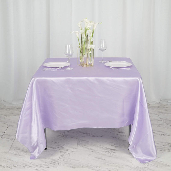 72" x 72" Satin Square Table Overlay Wedding Decorations - Lavender LAY72_STN_LAV