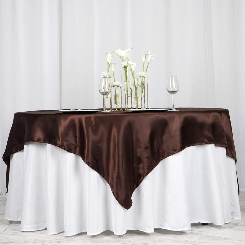 72" x 72" Satin Square Table Overlay Wedding Decorations LAY72_STN_CHOC