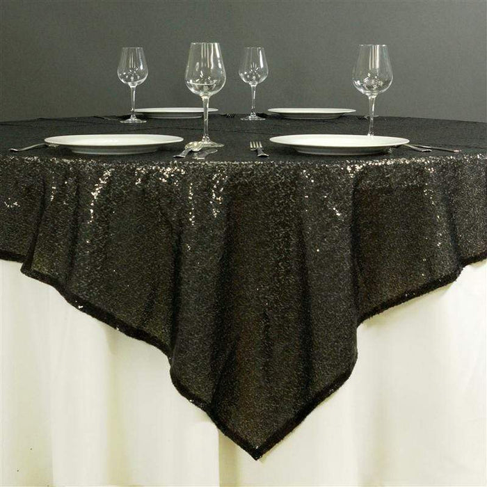 72" x 72" Sequined Table Overlay LAY72_02_BLK