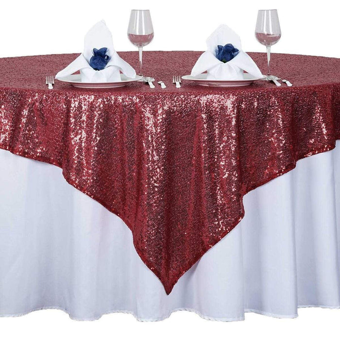 72" x 72" Sequined Table Overlay LAY72_02_BURG