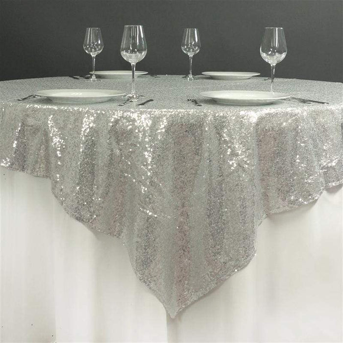 72" x 72" Sequined Table Overlay LAY72_02_SILV