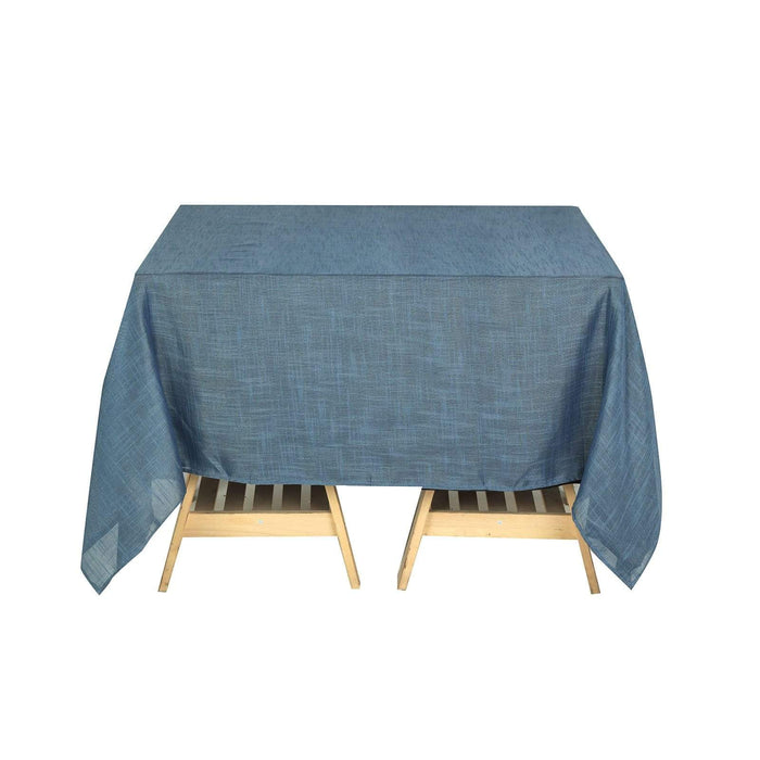 72"x72" Premium Faux Burlap Polyester Square Table Overlay LAY72_JUTE02_BLUE