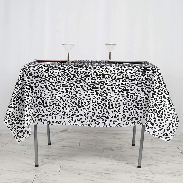 72"x72" Safari Animal Print Leopard Table Overlay - White / Black LAY72_LEP_BLK