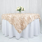 72"x72" Taffeta Square Table Overlay with 3D Leaves Petals Design
