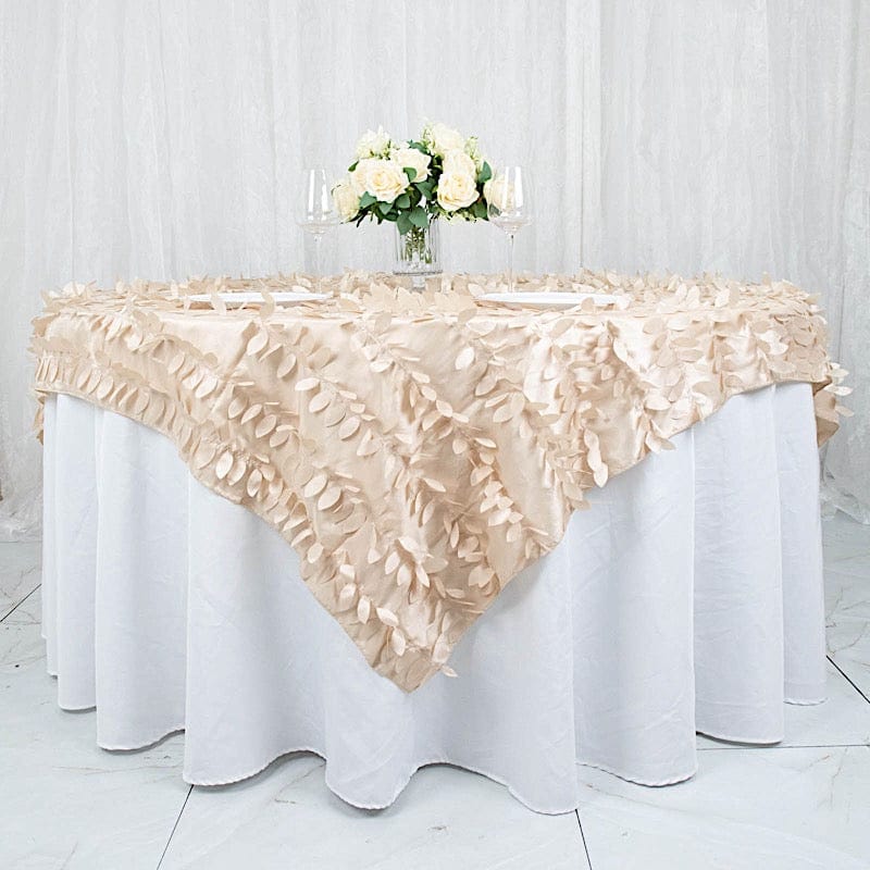 72"x72" Taffeta Square Table Overlay with 3D Leaves Petals Design