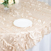72"x72" Taffeta Square Table Overlay with 3D Leaves Petals Design